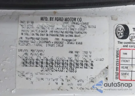 2010 Ford Fusion Sel из США, поврежденный, VIN 3FAHP0JA4AR124883